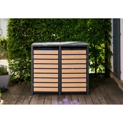 Mülltonnenbox 'Lacina' Holzoptik/anthrazit Stahl 80 x 132 x 116 cm