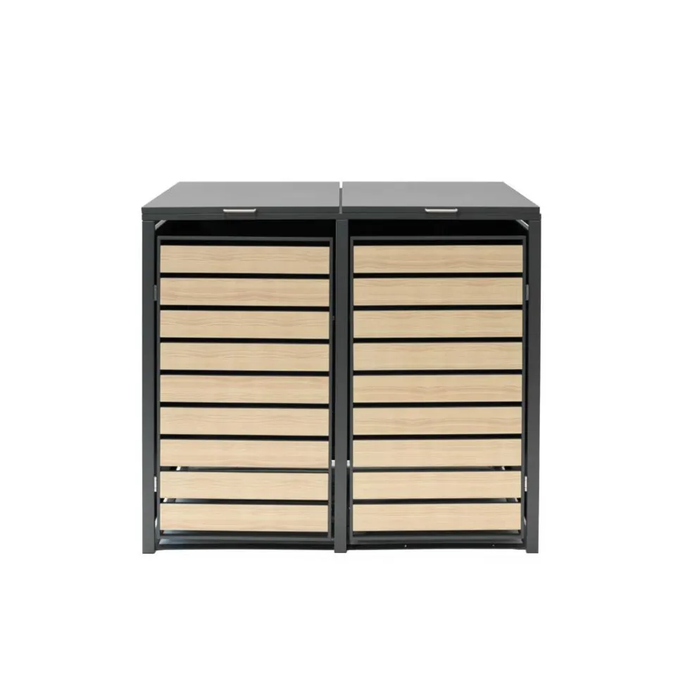 Mülltonnenbox 'Lacina' Holzoptik/anthrazit Stahl 80 x 132 x 116 cm