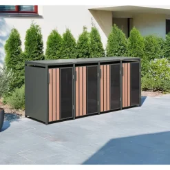 Mülltonnenbox 'Status 4' anthrazit/Holzoptik 265 x 80 x 116 cm