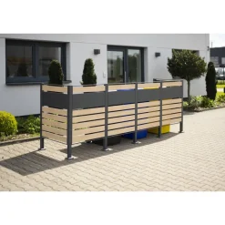 Mülltonnenverkleidung 'Planum' Stahl Holzoptik 330 x 90 x 120 cm