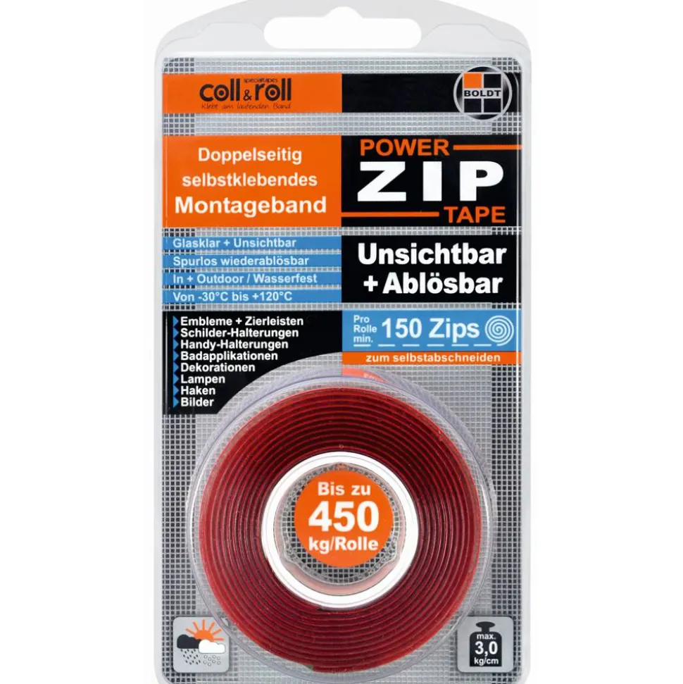 Montageband 'PowerZIP' glasklar wasserfest 1,5 m