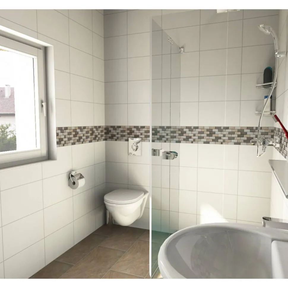 Mosaikfliese 'Athens' Naturstein beige grau brick 30 x 30 cm