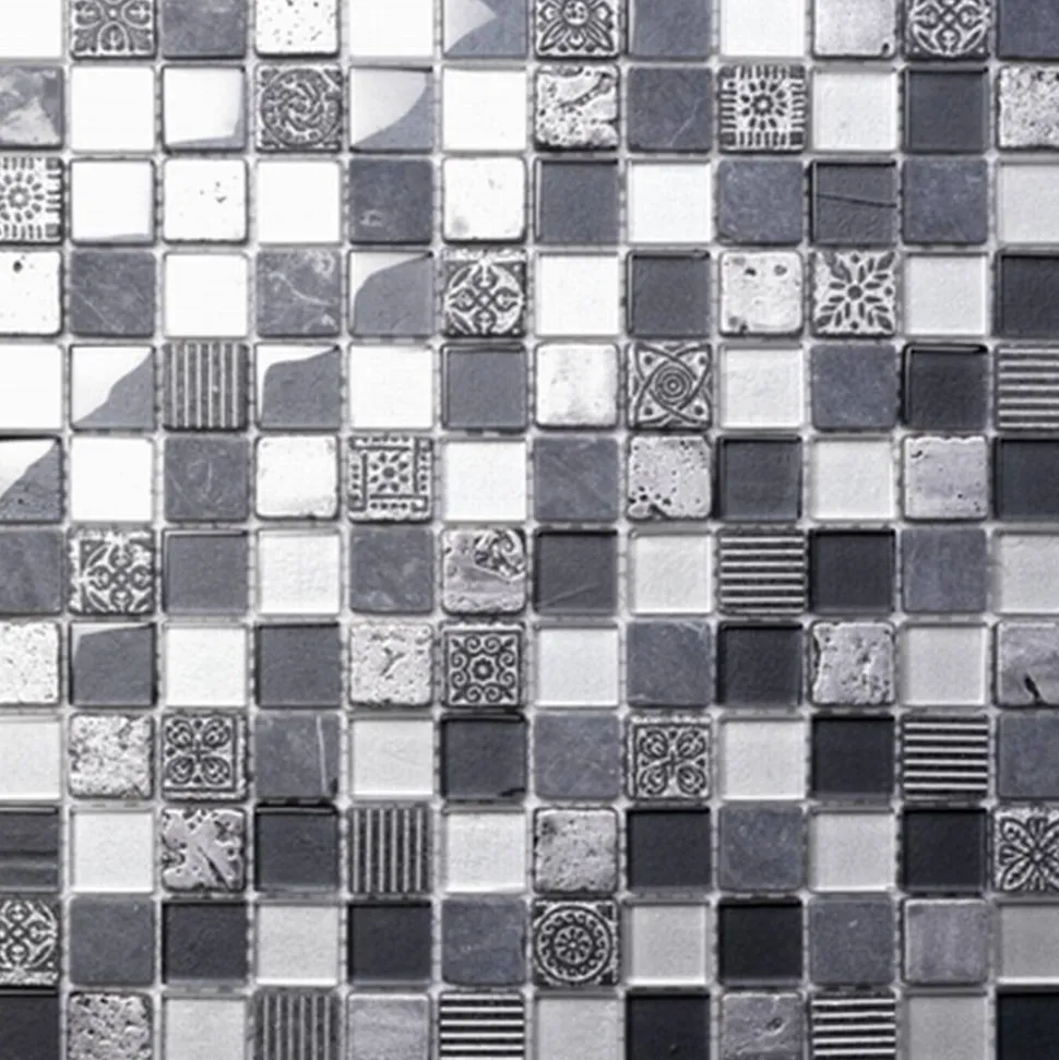 Mosaikfliese 'Boston' Materialmix grau 30 x 30 cm