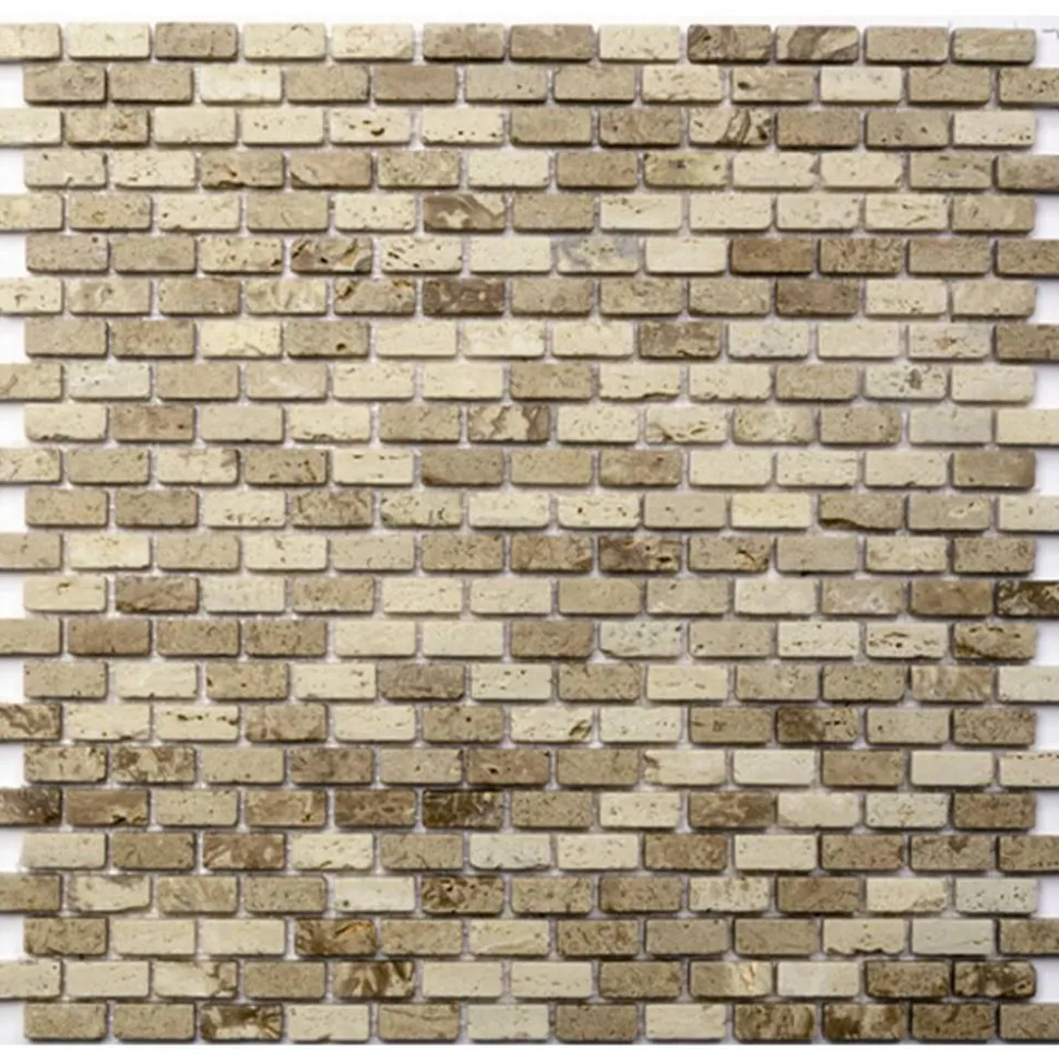 Mosaikfliese 'Brick' Naturstein beige 30 x 30 cm