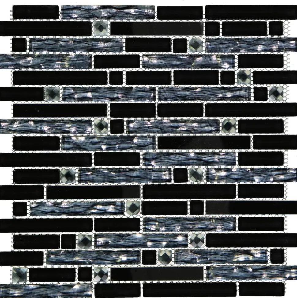 Mosaikfliese 'Diamond' Glas/Metall schwarz/silberfarben 29,8 x 30,4 cm