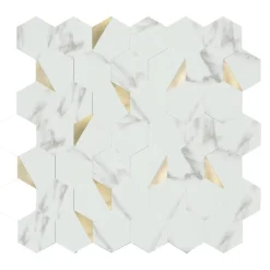Mosaikfliese 'Easyglue' selbstklebend weiß/gold Kunststoff 29 x 29 cm