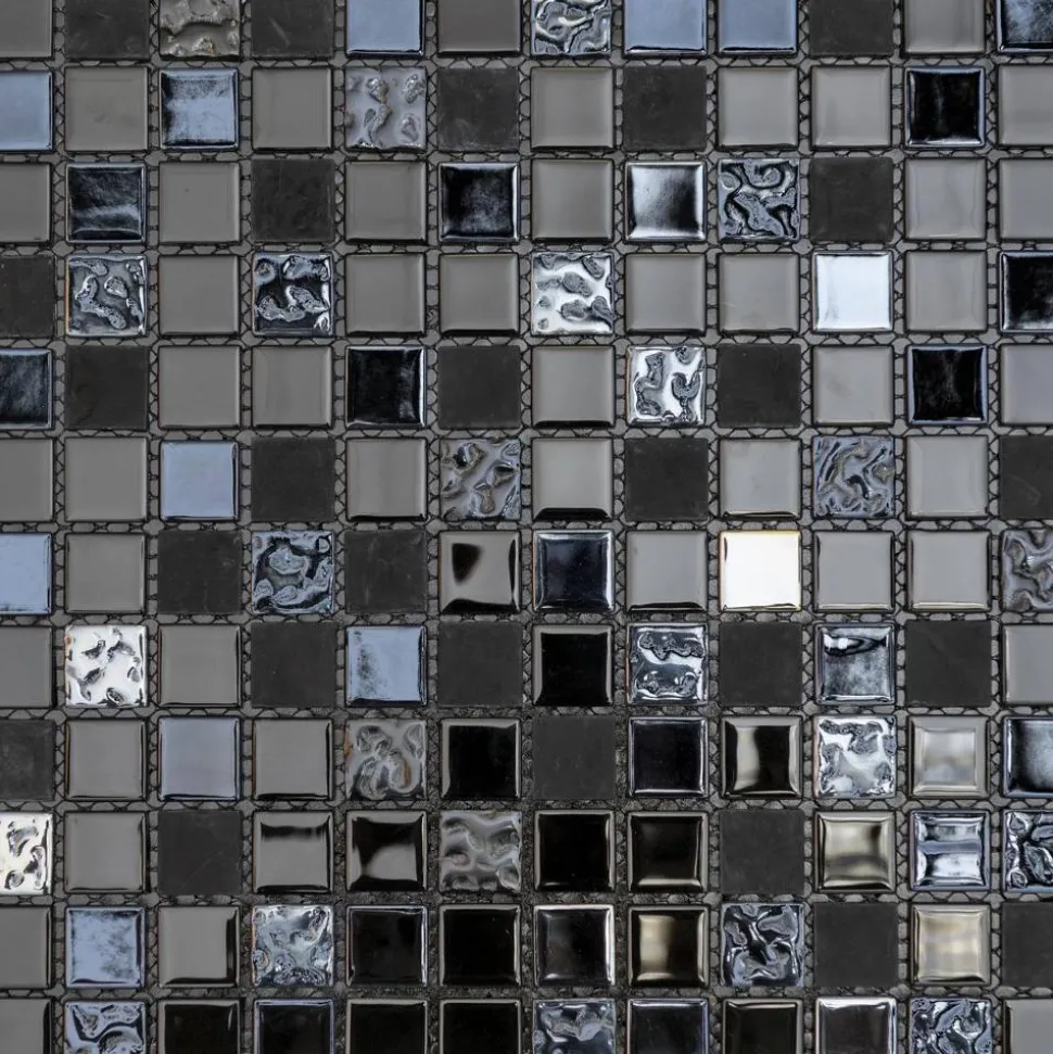 Mosaikfliese 'Easyglue' selbstklebend Glas schwarz 30 x 30 cm