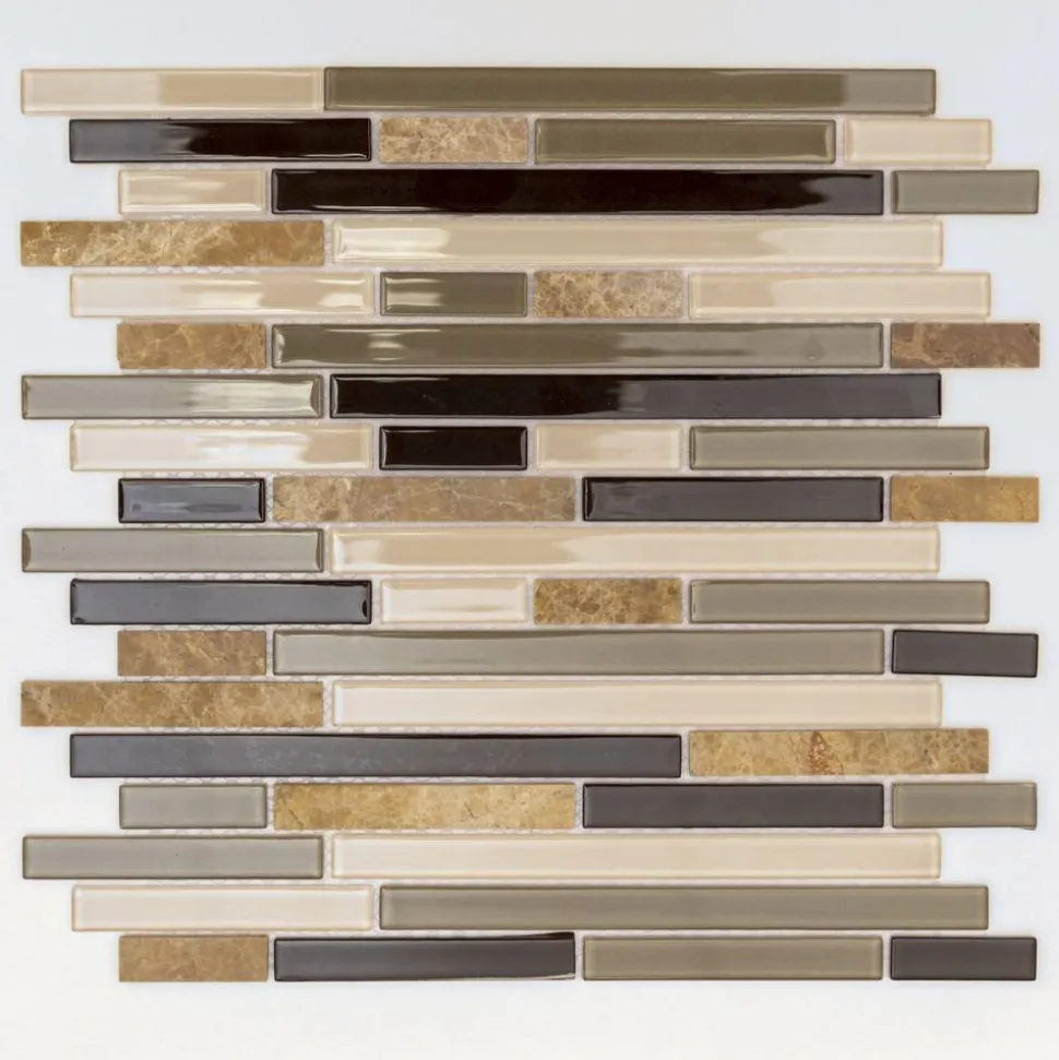 Mosaikfliese 'Easyglue' selbstklebend Glas/Naturstein beige matt, 30,5 x 30,5 cm