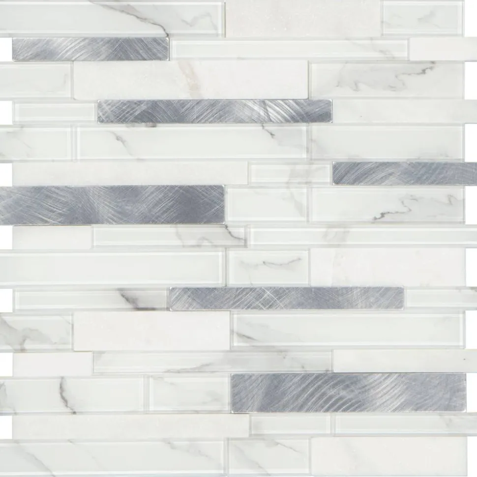 Mosaikfliese 'Easyglue' selbstklebend weiß/grau Kunststoff 30,5 x 30,5 cm