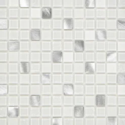 Mosaikfliese 'Easyglue' selbstklebend Glas aluminiumfarben/weiß 30 x 30 cm