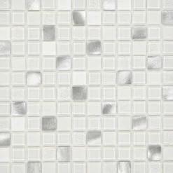 Mosaikfliese 'Easyglue' selbstklebend Glas aluminiumfarben/weiß 30 x 30 cm