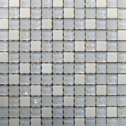 Mosaikfliese 'Elevato' Glas, Naturstein weiß 30 x 30 cm