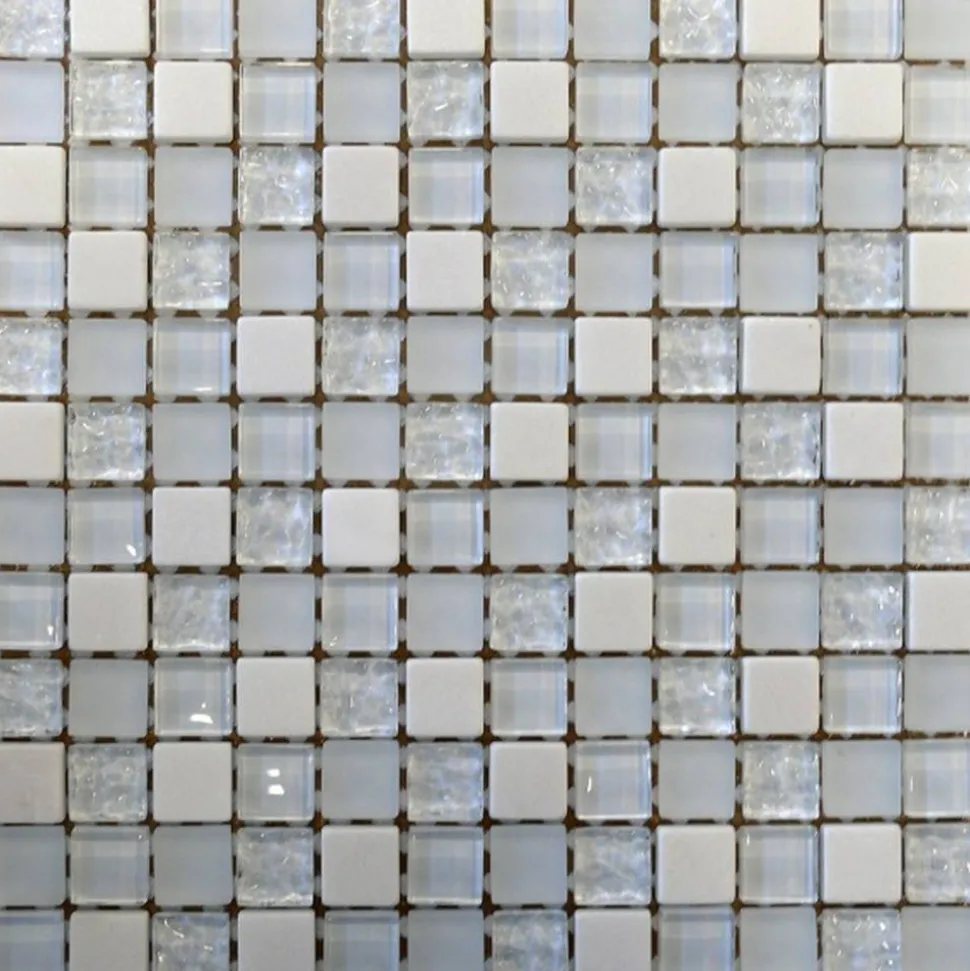Mosaikfliese 'Elevato' Glas, Naturstein weiß 30 x 30 cm