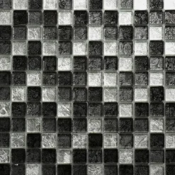 Mosaikfliese 'Inca' Glas schwarz-silbern 30 x 30 cm