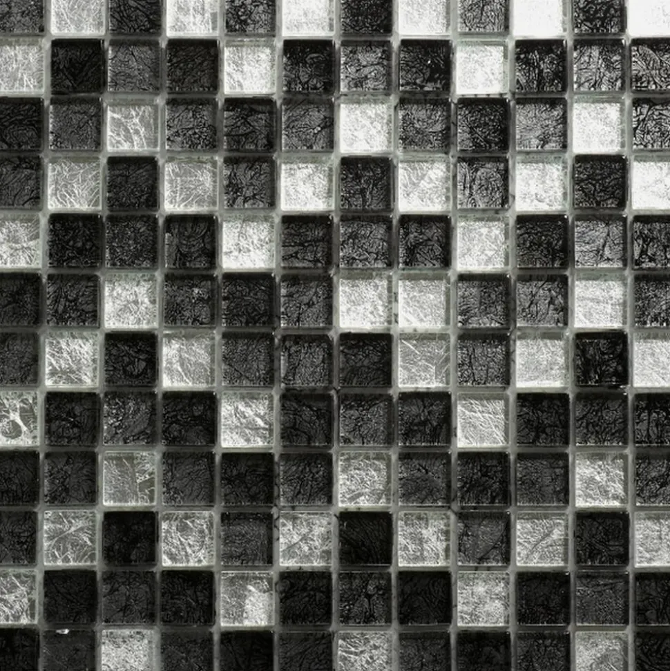 Mosaikfliese 'Inca' Glas schwarz-silbern 30 x 30 cm