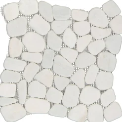 Mosaikfliese 'Kiesel' Naturstein weiß 29 x 29 cm