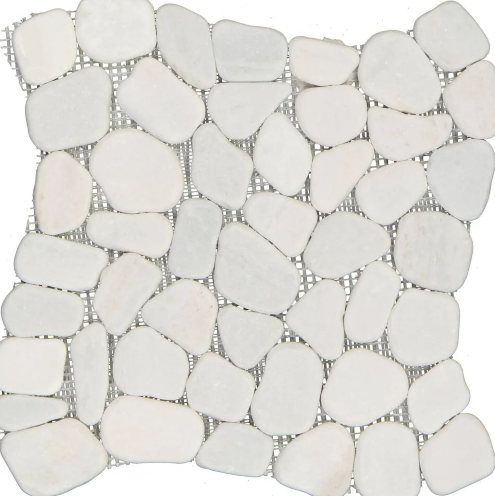 Mosaikfliese 'Kiesel' Naturstein weiß 29 x 29 cm