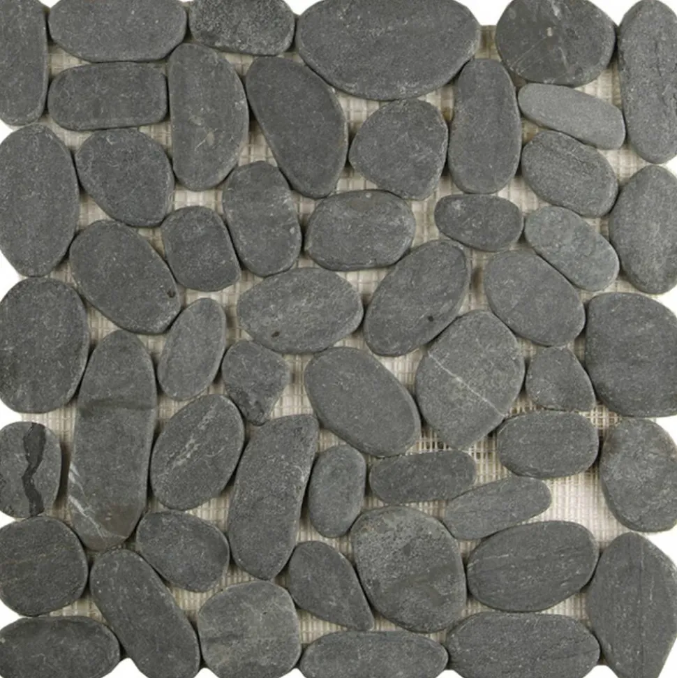 Mosaikfliese 'Kiesel' Naturstein schwarz 29 x 29 cm