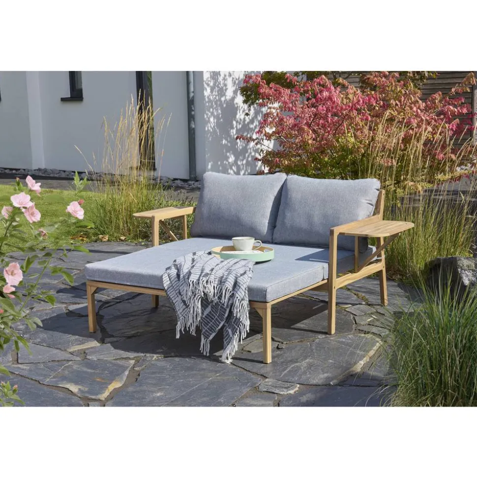 Multifunktionssofa 'Tessa' 2-Sitzer Akazienholz braun/grau 130/176 x 73 x 80/139,5 cm