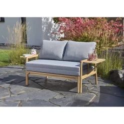 Multifunktionssofa 'Tessa' 2-Sitzer Akazienholz braun/grau 130/176 x 73 x 80/139,5 cm