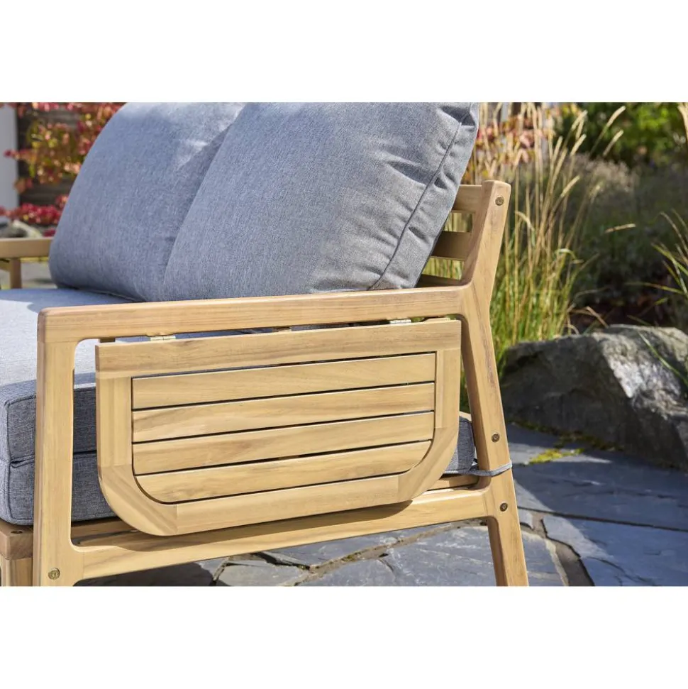 Multifunktionssofa 'Tessa' 2-Sitzer Akazienholz braun/grau 130/176 x 73 x 80/139,5 cm
