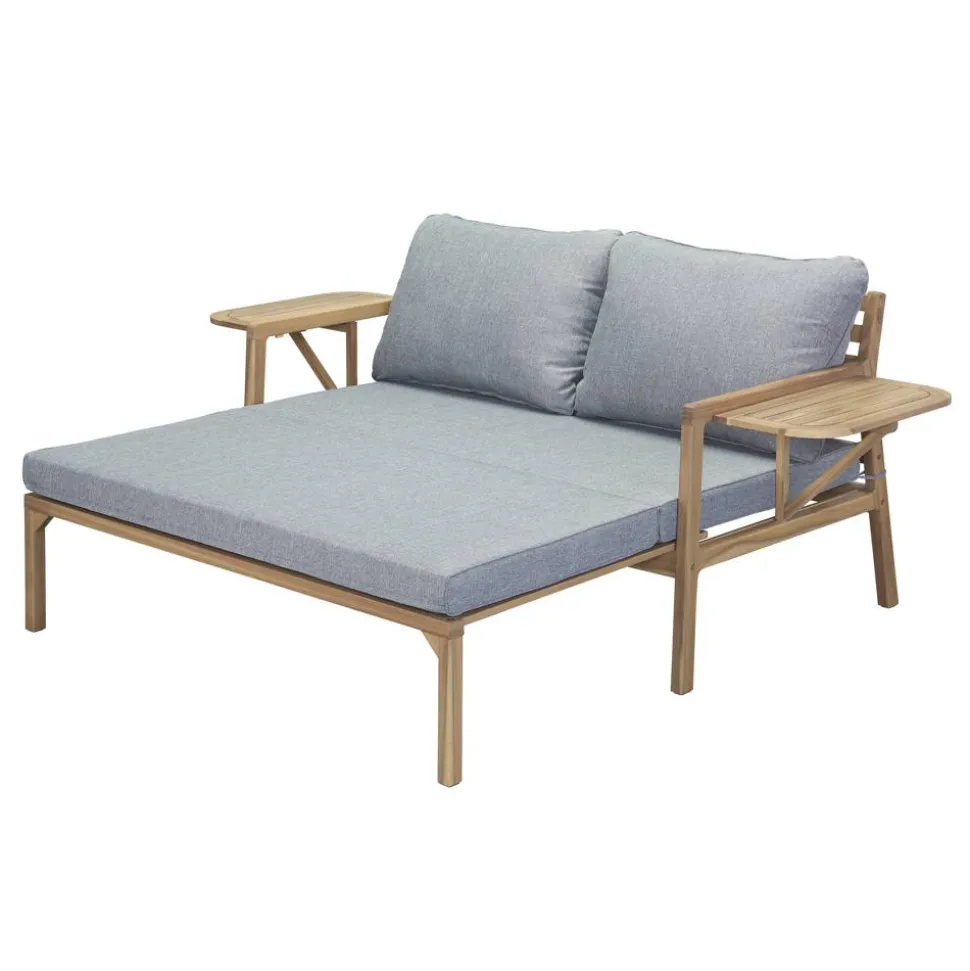 Multifunktionssofa 'Tessa' 2-Sitzer Akazienholz braun/grau 130/176 x 73 x 80/139,5 cm