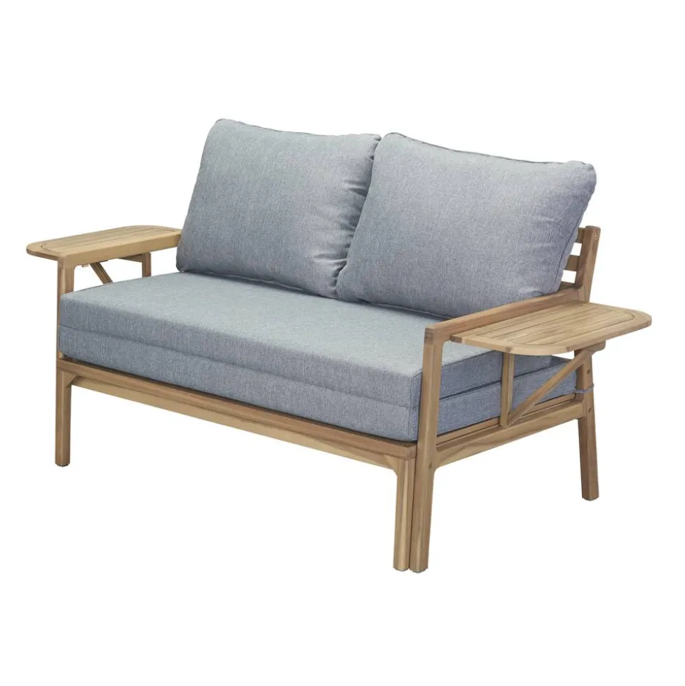 Multifunktionssofa 'Tessa' 2-Sitzer Akazienholz braun/grau 130/176 x 73 x 80/139,5 cm