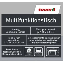 Multifunktionstisch 60 x 100 cm 3-teilig