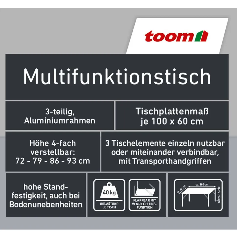 Multifunktionstisch 60 x 100 cm 3-teilig