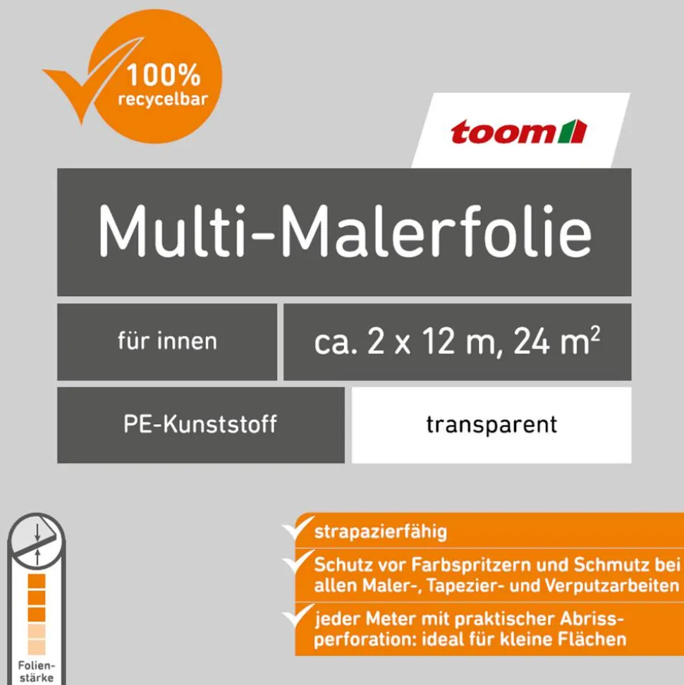 Multi-Malerfolie Polyethylen 30 g/m² transparent 2 x 12 m