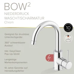 Niederdruck-Waschtischarmatur 'Bow 2' chromfarben 28,2 cm