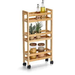 Nischen-Rollwagen Bambus/MDF naturfarben 36 x 74 x 15 cm