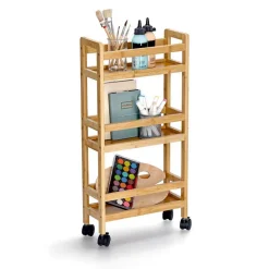 Nischen-Rollwagen Bambus/MDF naturfarben 36 x 74 x 15 cm
