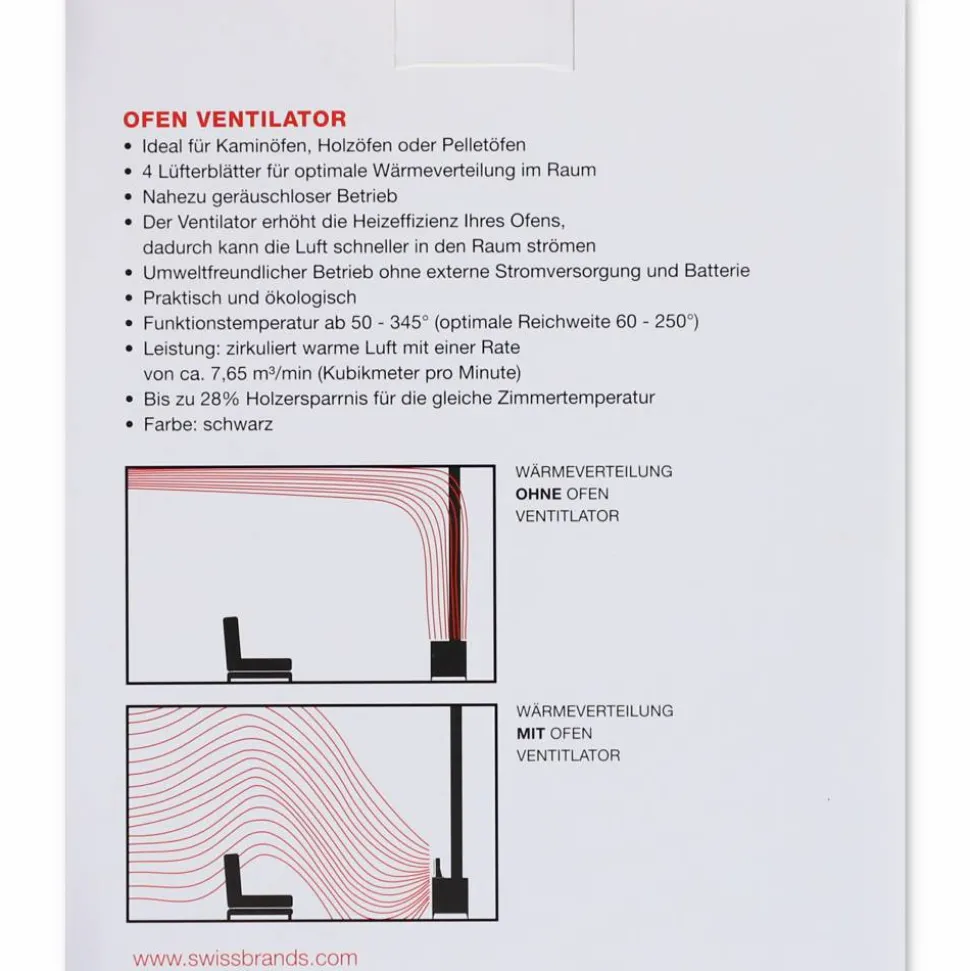 Ofen-Ventilator schwarz 20,5 x 19,3 x 12 cm