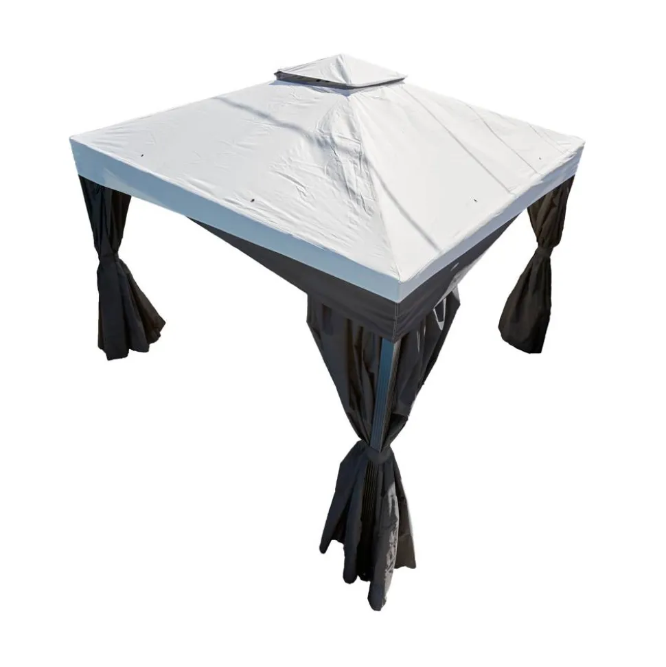 Pavillon 'Malta 1010' schwarz/grau 300 x 300 x 271 cm, mit Moskitonetzen und Vorhangset