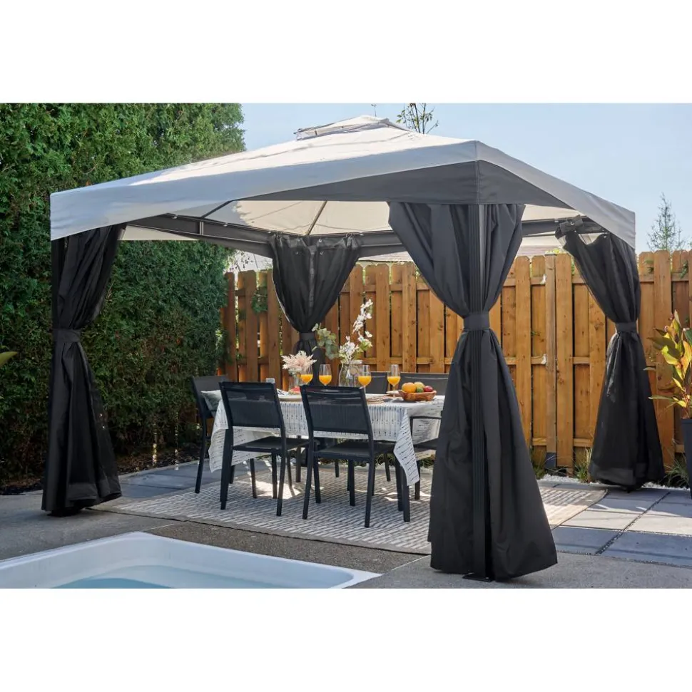 Pavillon 'Malta 1010' schwarz/grau 300 x 300 x 271 cm, mit Moskitonetzen und Vorhangset