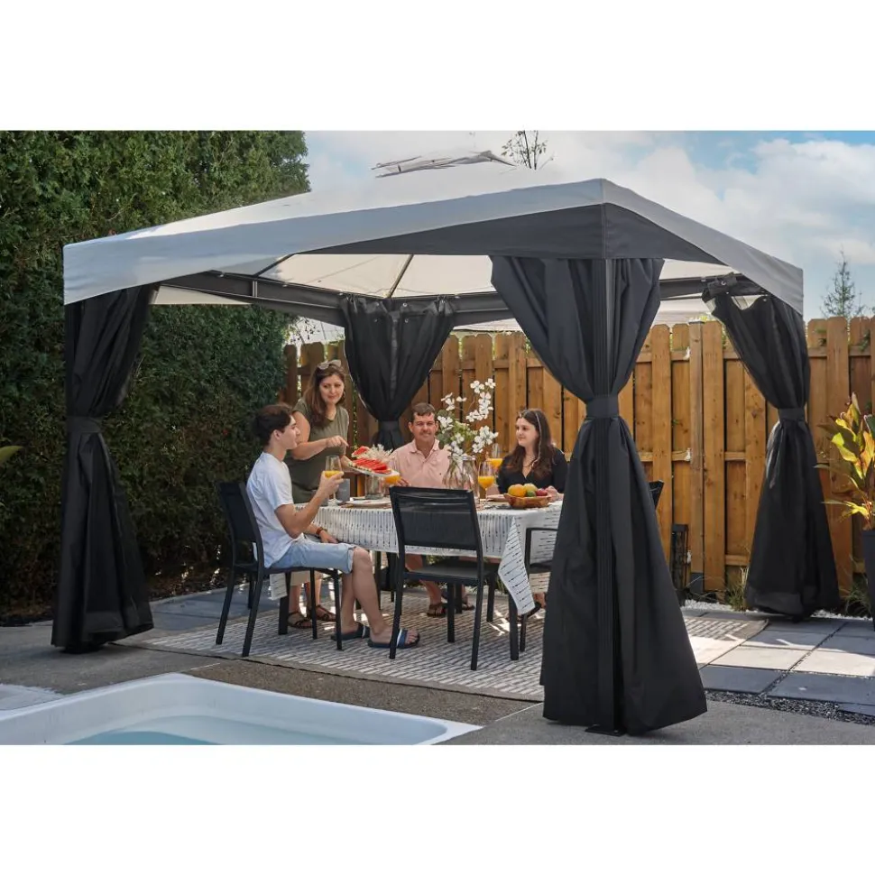 Pavillon 'Malta 1010' schwarz/grau 300 x 300 x 271 cm, mit Moskitonetzen und Vorhangset