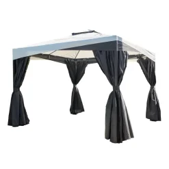 Pavillon 'Malta 1010' schwarz/grau 300 x 300 x 271 cm, mit Moskitonetzen und Vorhangset