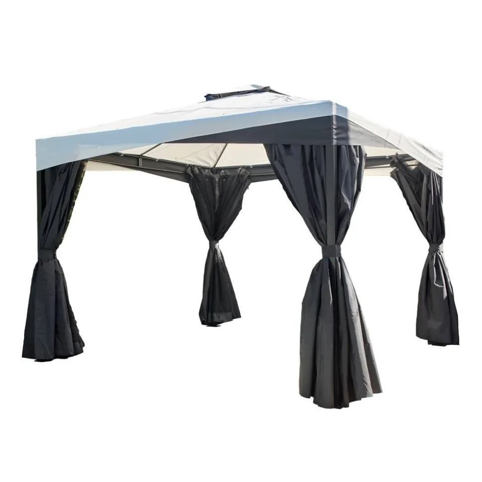 Pavillon 'Malta 1010' schwarz/grau 300 x 300 x 271 cm, mit Moskitonetzen und Vorhangset