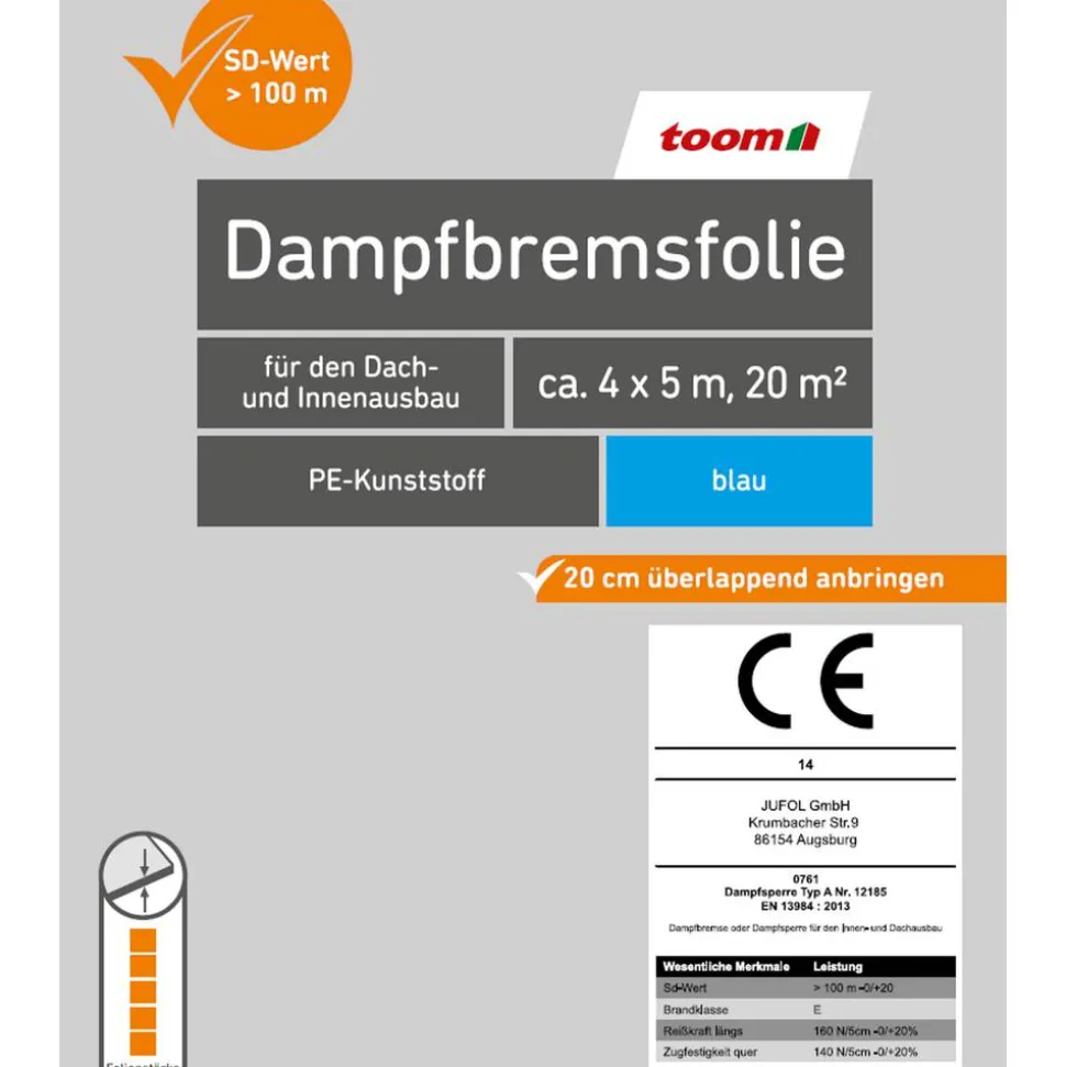 PE-Dampfbremsfolie 200 g/m² blau 4 x 5 m