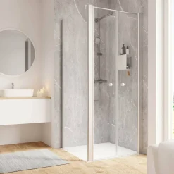 Pendeltür mit Seitenwand 'Garant 2.0' Alu-Naturfarben für Duschwanneneinbaumaß 875 - 900 / 880 - 900 mm