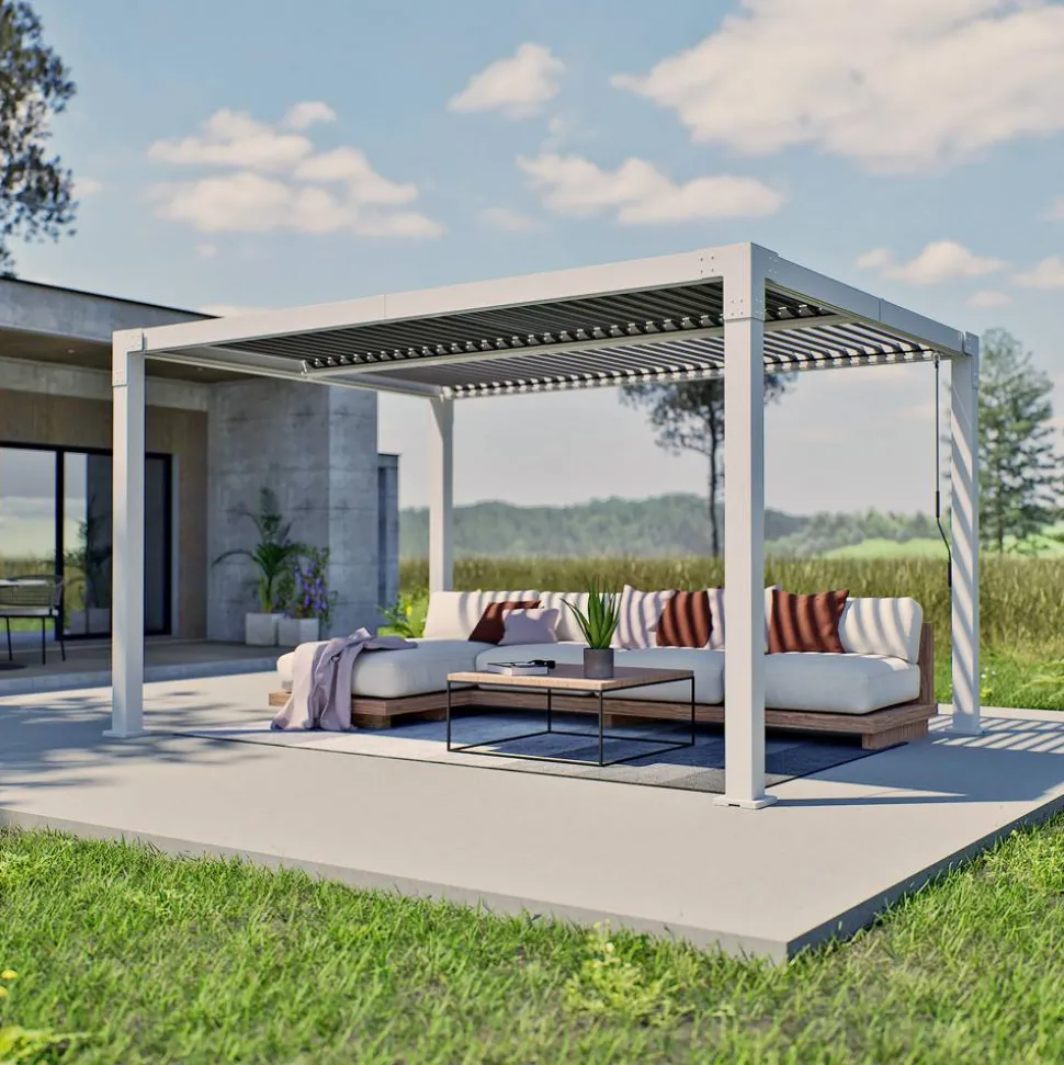 Pergola 'Hana 1013' creme 400 x 300 x 225 cm, mit verstellbare Lamellen