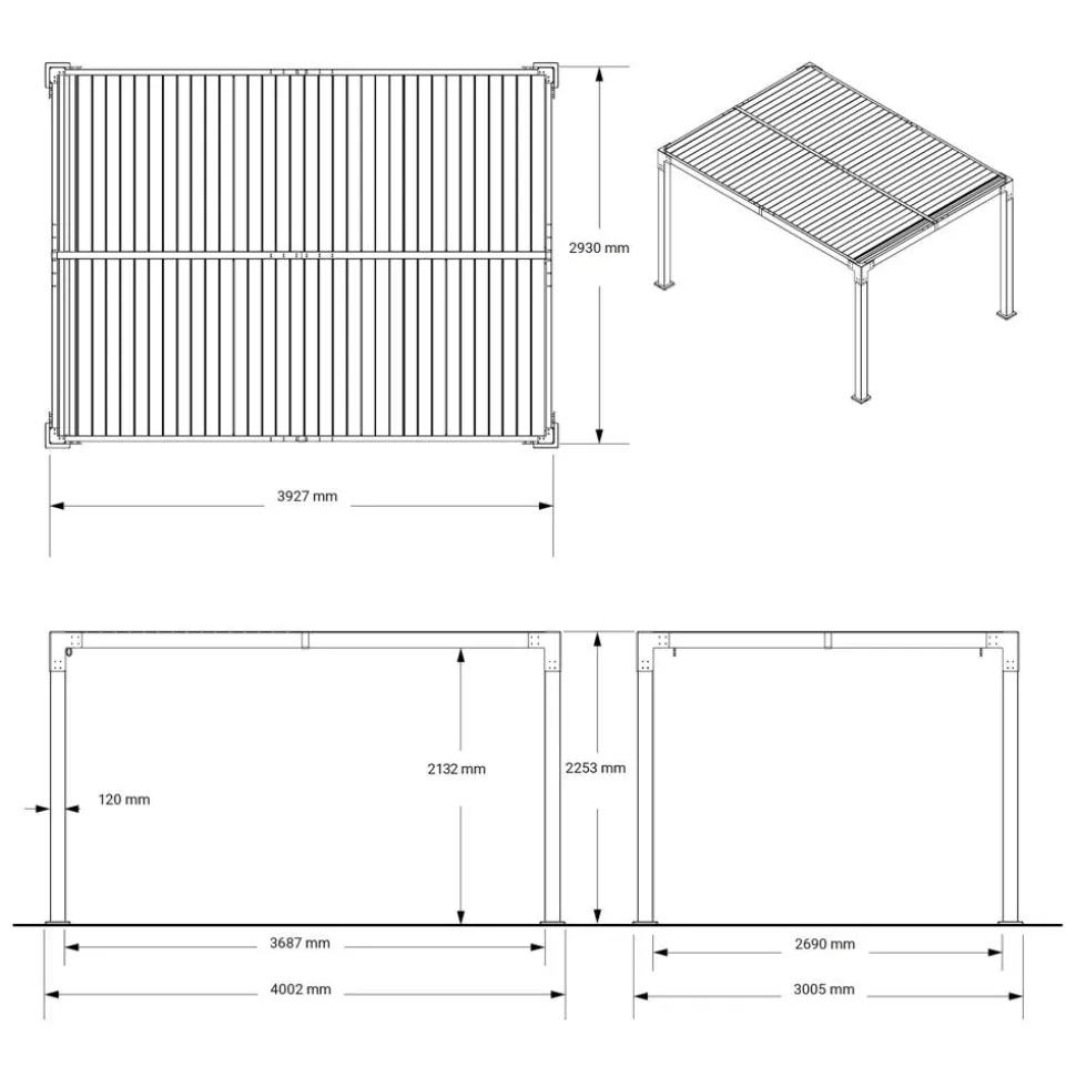Pergola 'Hana 1013' creme 400 x 300 x 225 cm, mit verstellbare Lamellen