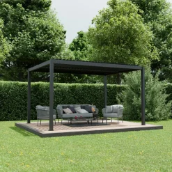Pergola 'Shade' dunkelgrau mit Beleuchtung 395 x 230 x 290 cm