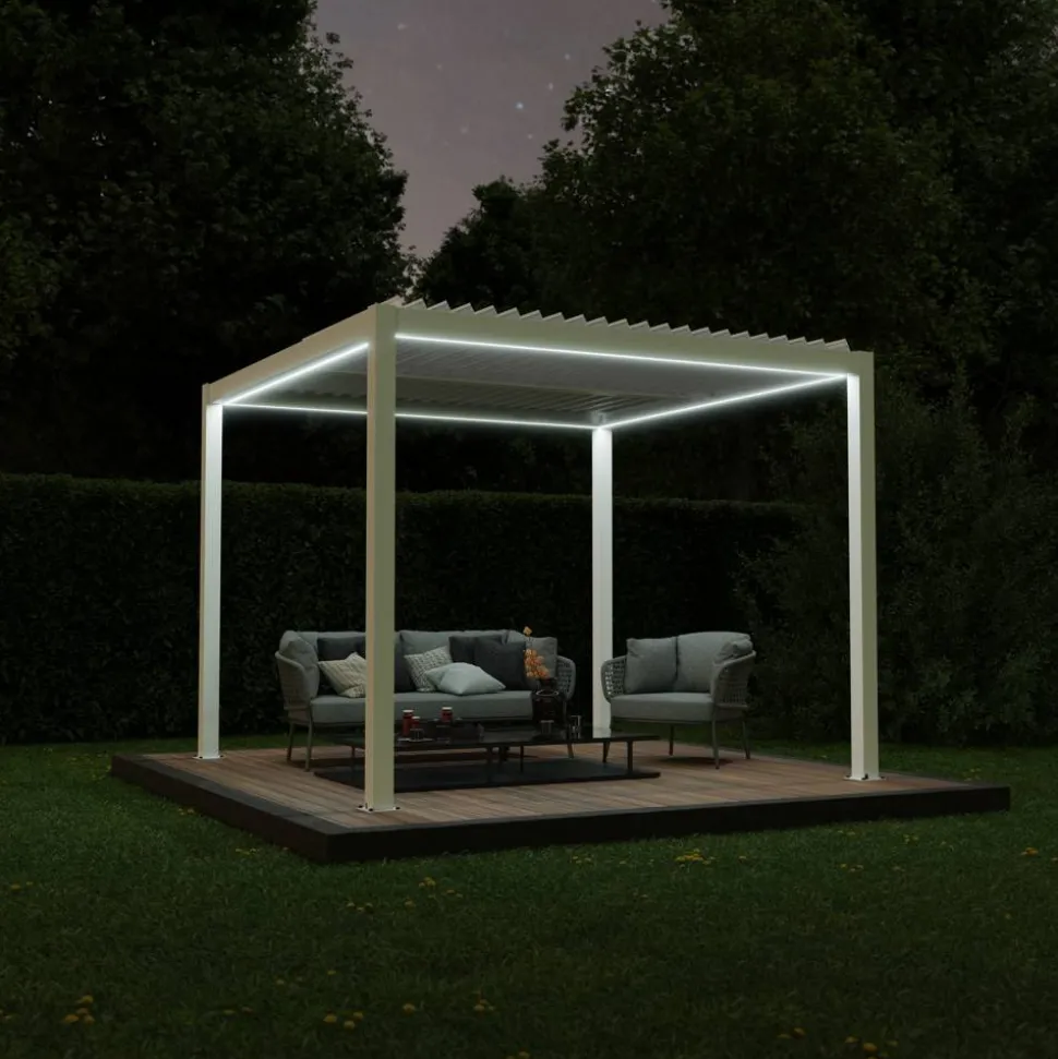 Pergola 'Shade' weiß mit Beleuchtung 296 x 230 x 290 cm