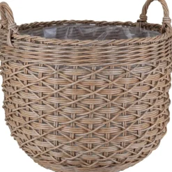 Pflanzkorb Polyrattan braun-mix rund mit 2 Griffen Ø 45 x 35/43 cm, mit Polybeutel