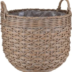 Pflanzkorb Polyrattan braun-mix rund mit 2 Griffen Ø 38 x 32/40 cm, mit Polybeutel