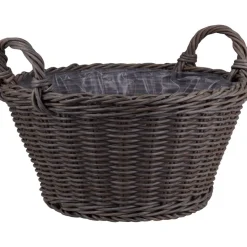 Pflanzkorb Polyrattan grau/braun rund mit 2 Griffen Ø 34 x 16 cm, mit Polybeutel