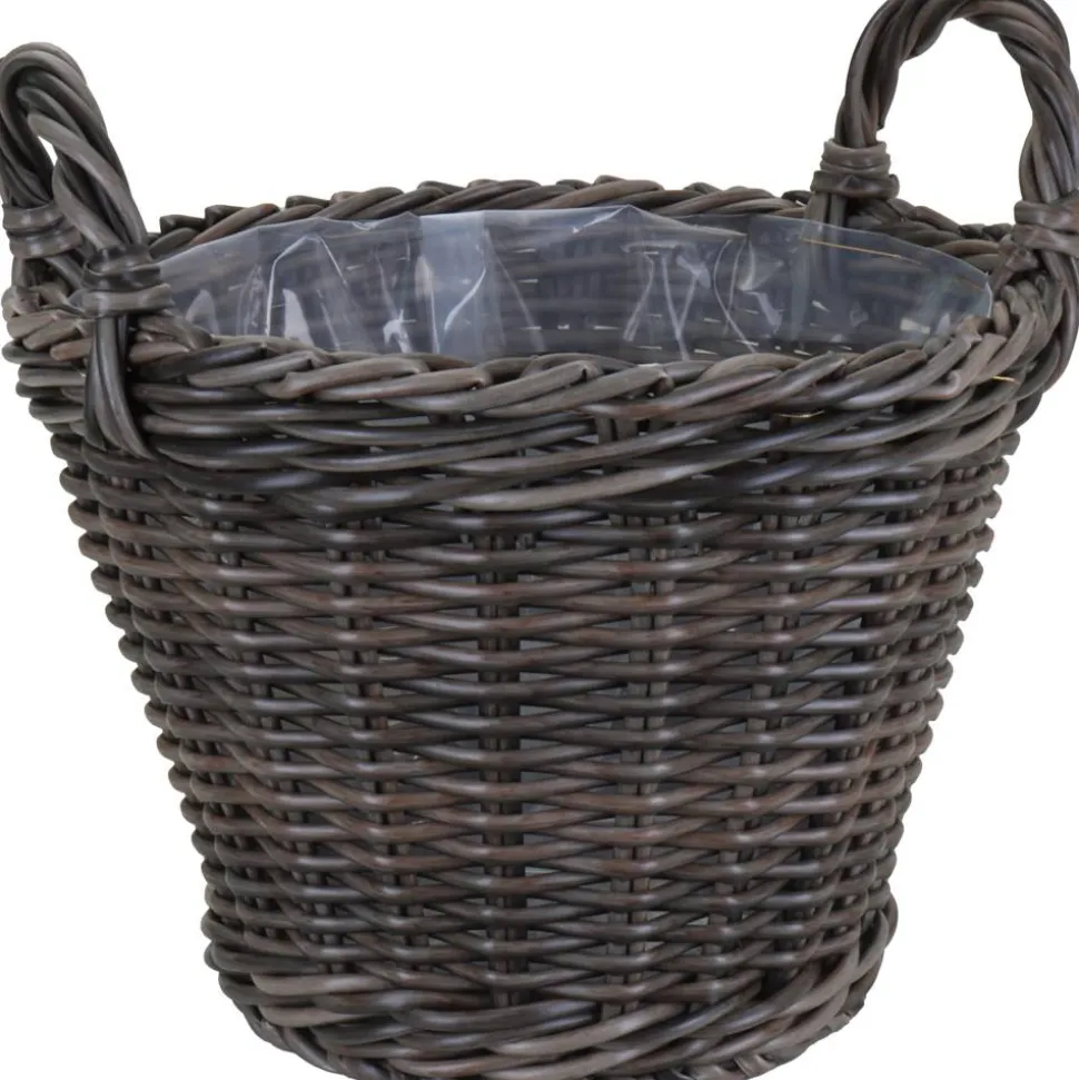 Pflanzkorb Polyrattan grau/braun rund mit 2 Griffen Ø 29 x 21/28 cm, mit Polybeutel