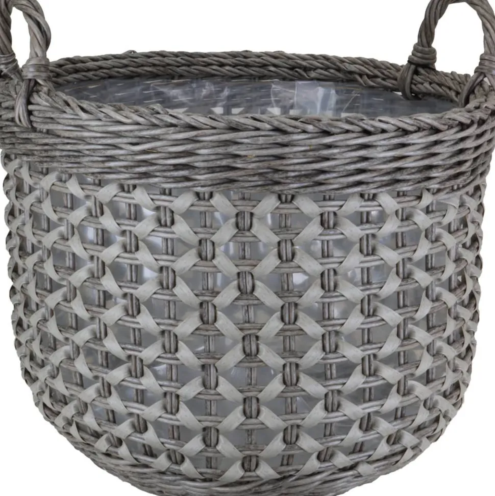 Pflanzkorb Polyrattan grau-mix rund mit 2 Griffen Ø 45 x 35/43 cm, mit Polybeutel